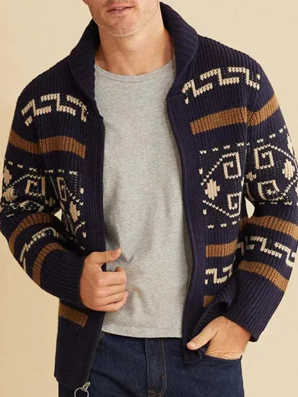 Jacquard Herren Strickjacke Pullover