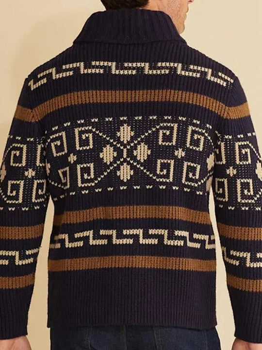 Jacquard Herren Strickjacke Pullover