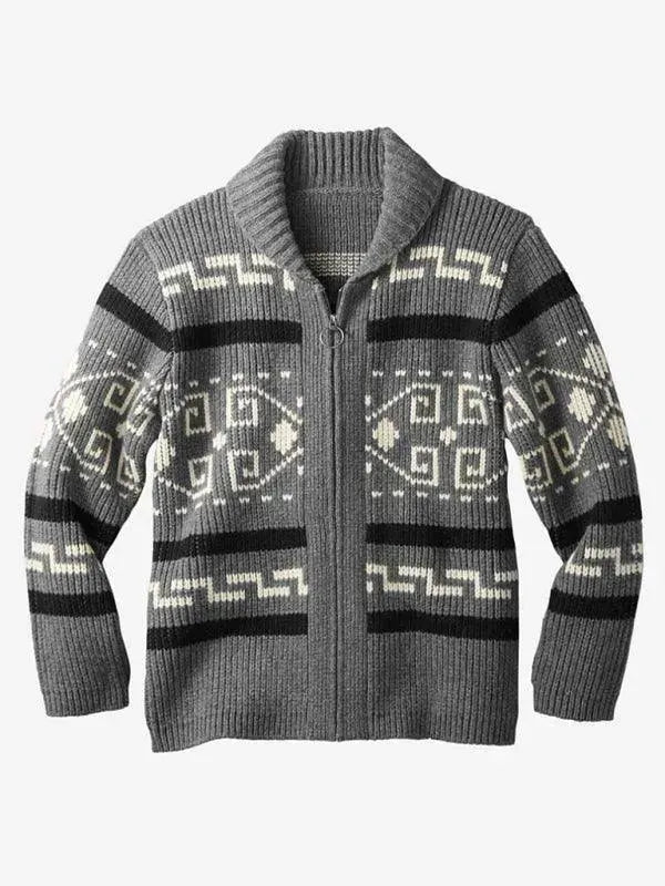 Jacquard Herren Strickjacke Pullover