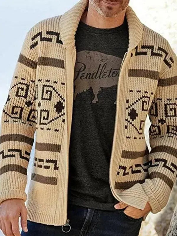 Jacquard Herren Strickjacke Pullover