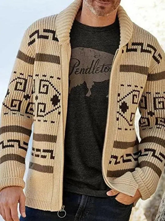Jacquard Herren Strickjacke Pullover