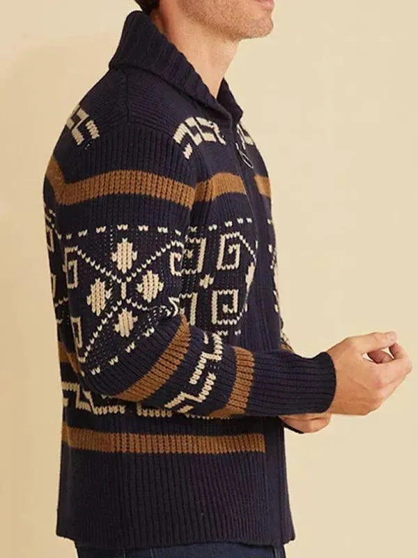Jacquard Herren Strickjacke Pullover