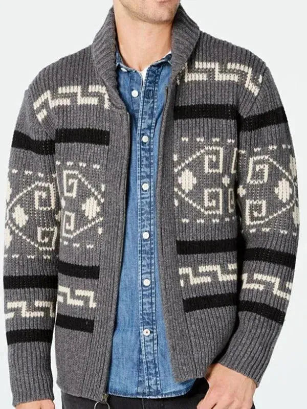 Jacquard Herren Strickjacke Pullover