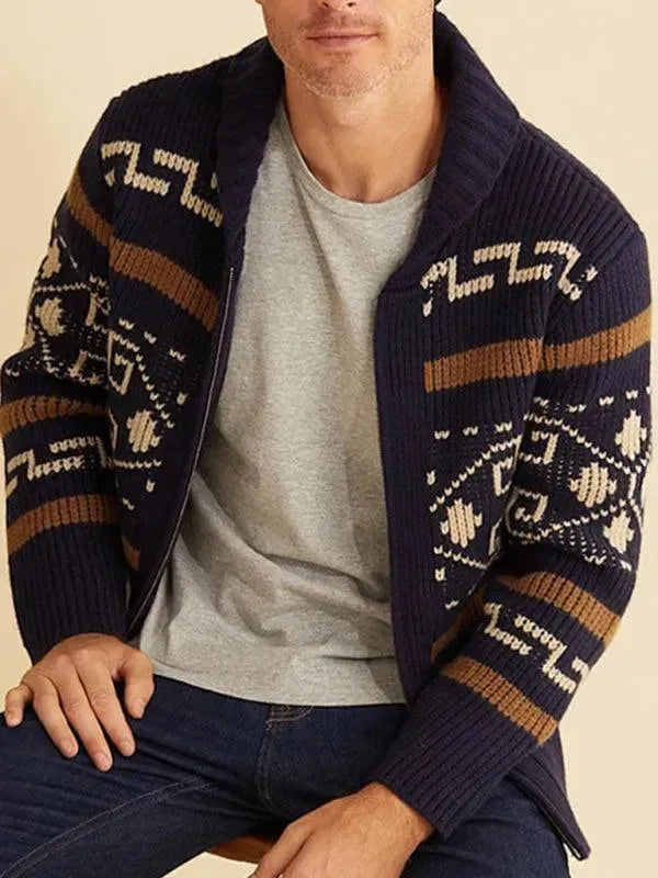 Jacquard Herren Strickjacke Pullover