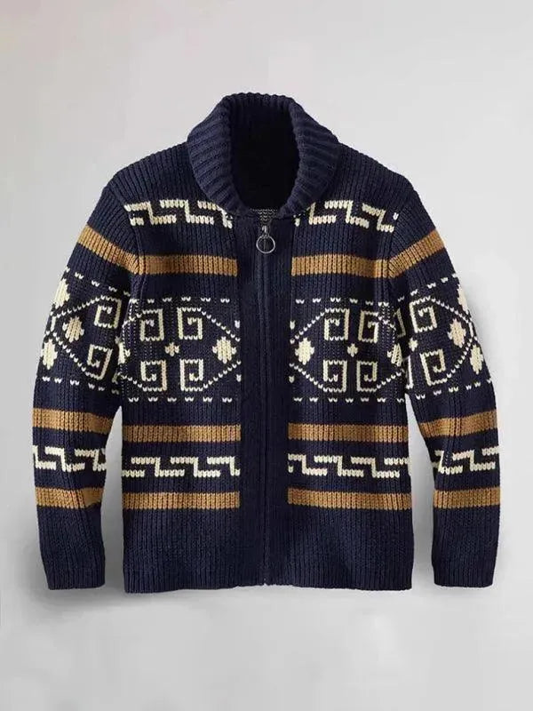 Jacquard Herren Strickjacke Pullover