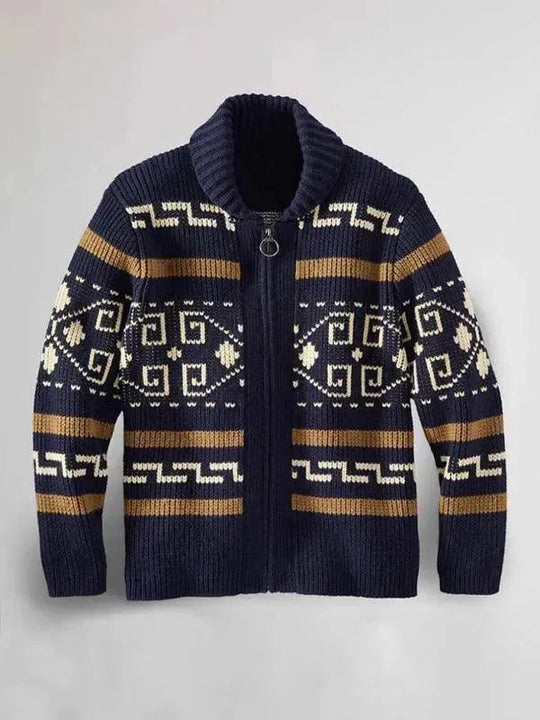 Jacquard Herren Strickjacke Pullover