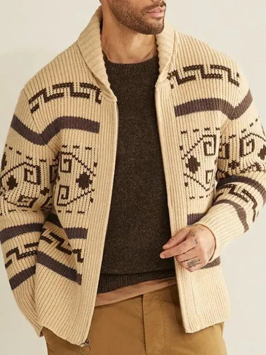 Jacquard Herren Strickjacke Pullover