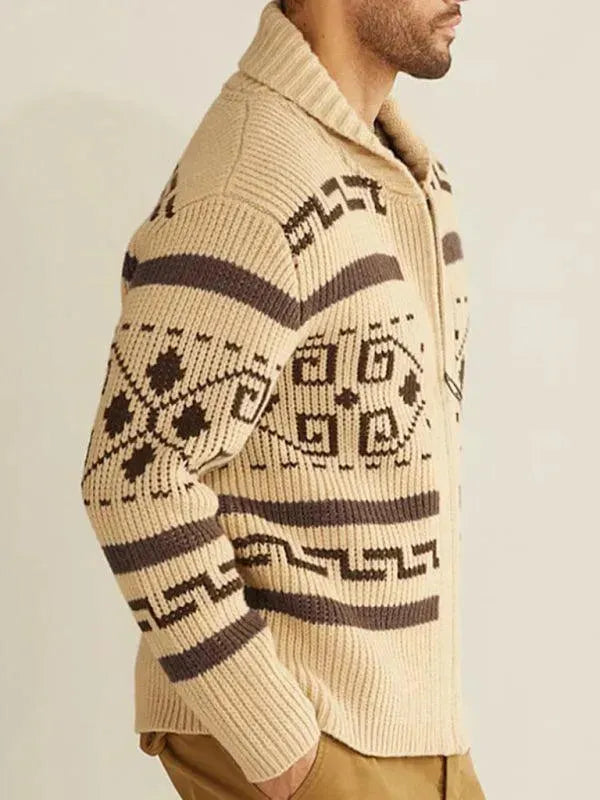 Jacquard Herren Strickjacke Pullover
