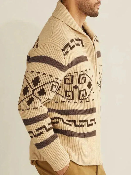 Jacquard Herren Strickjacke Pullover