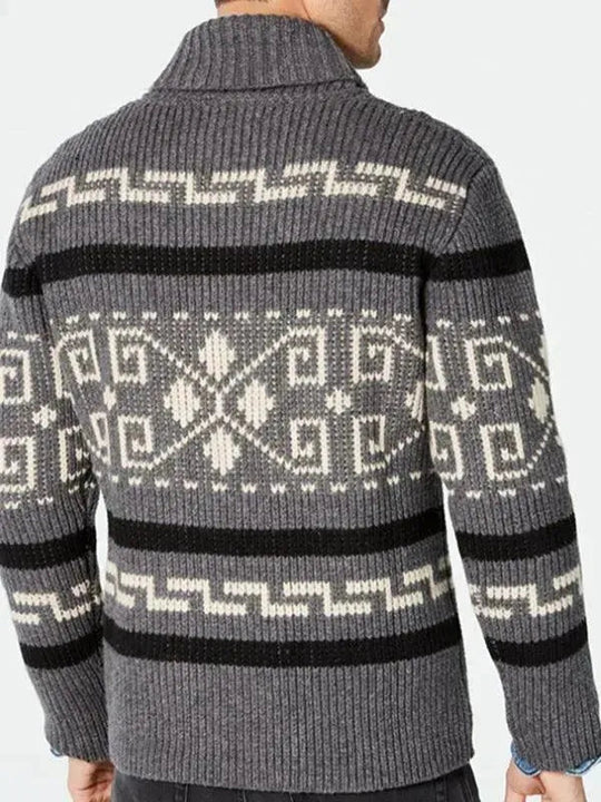 Jacquard Herren Strickjacke Pullover