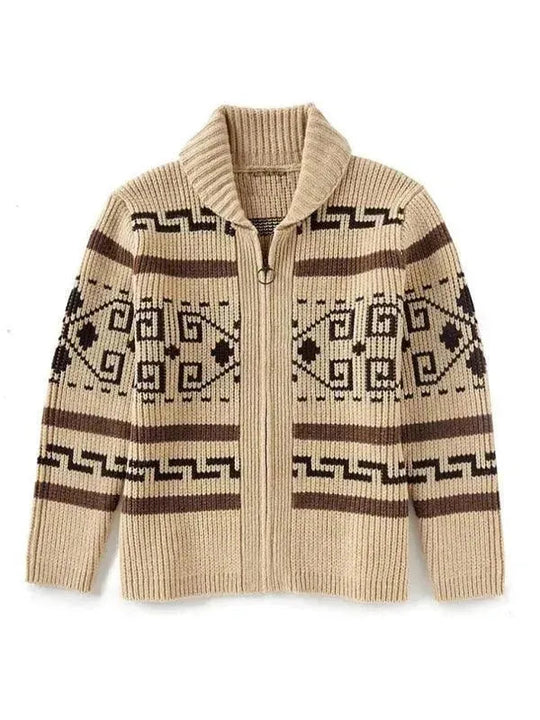 Jacquard Herren Strickjacke Pullover