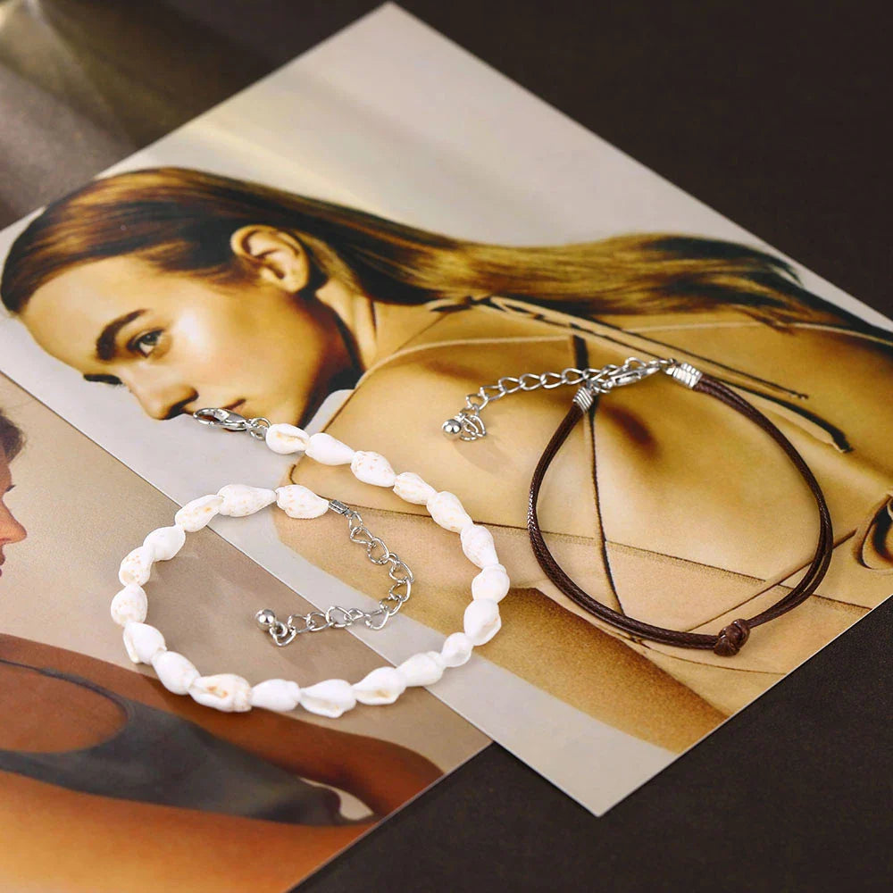 Leder und Muschel Boho Fußkette | Shop Nory