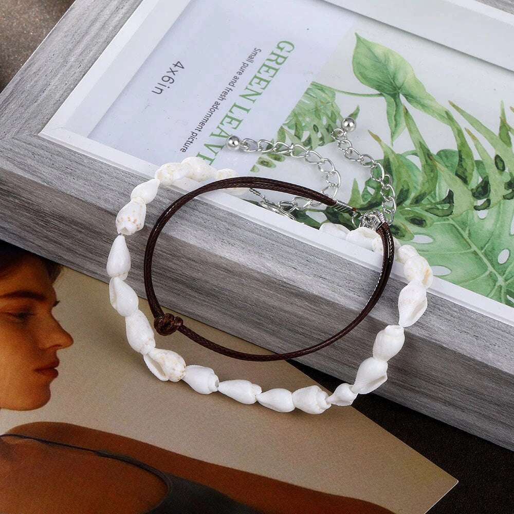 Leder und Muschel Boho Fußkette | Shop Nory