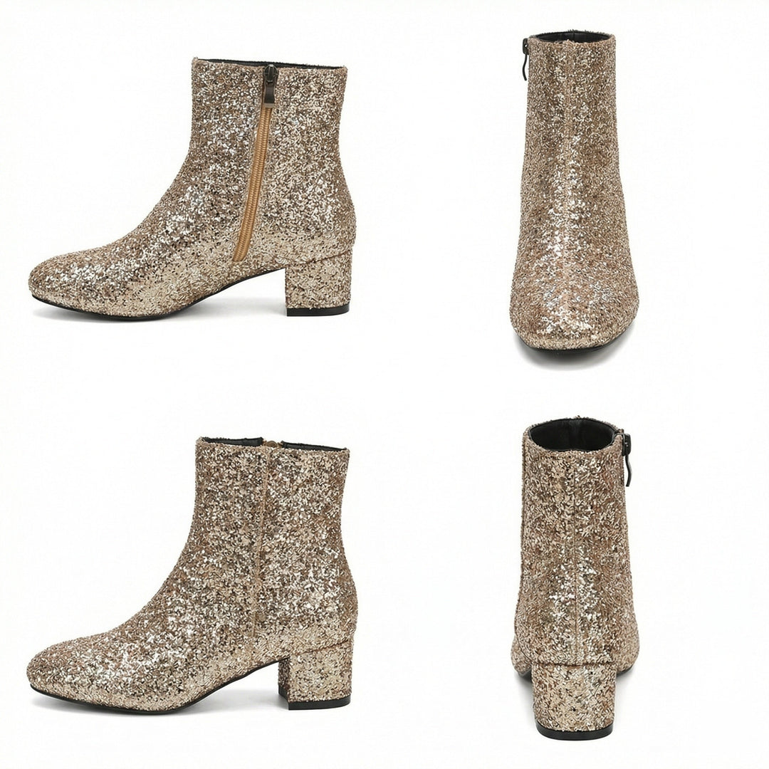 Glitzernde Ankle Boots Mit Blockabsatz