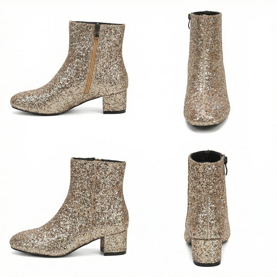 Glitzernde Ankle Boots Mit Blockabsatz