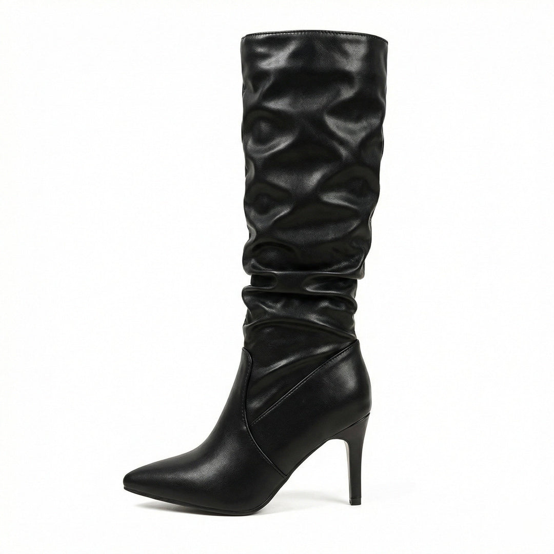 Damen High Heels Stiefel mit Gerafftem Design
