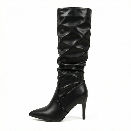 Damen High Heels Stiefel mit Gerafftem Design