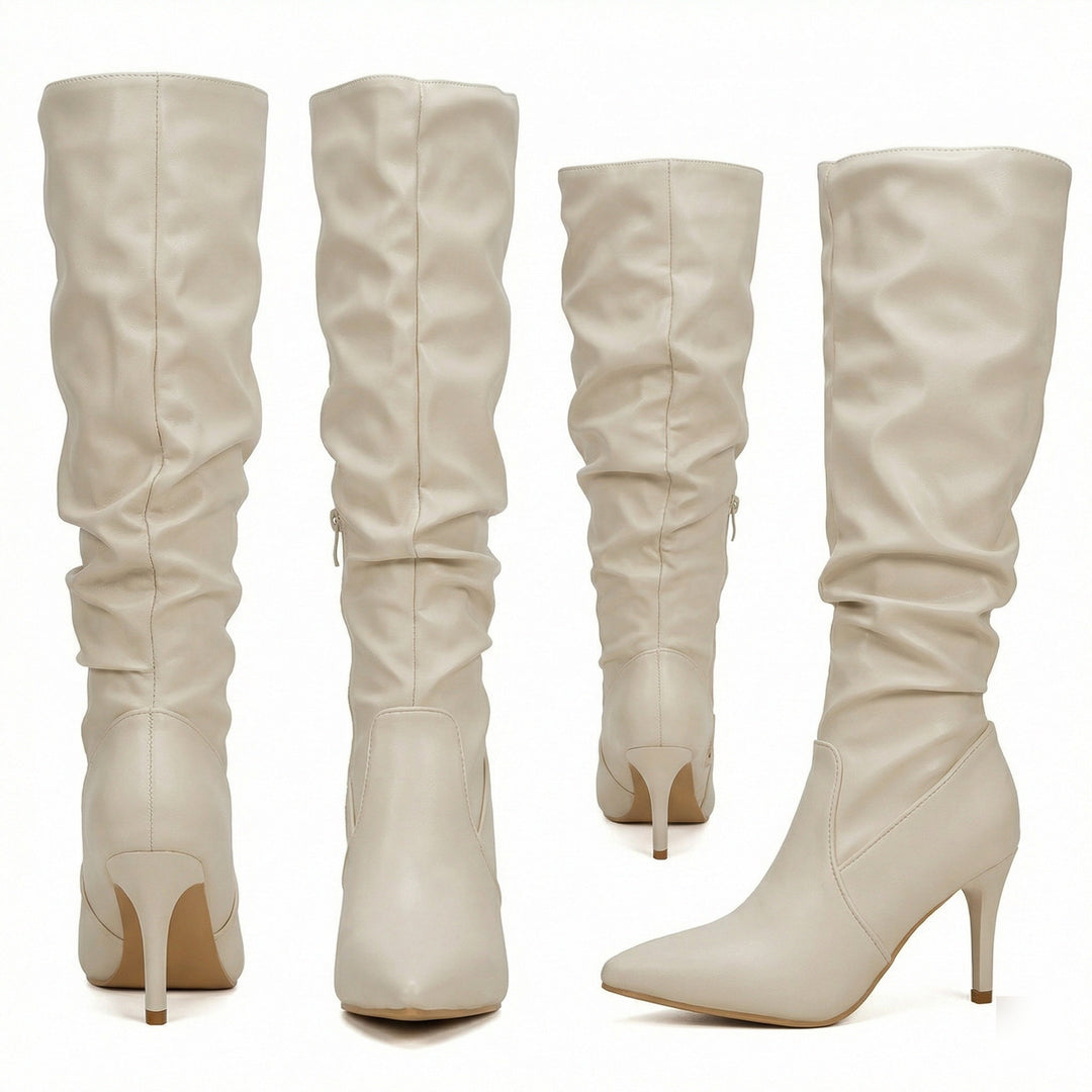 Damen High Heels Stiefel mit Gerafftem Design