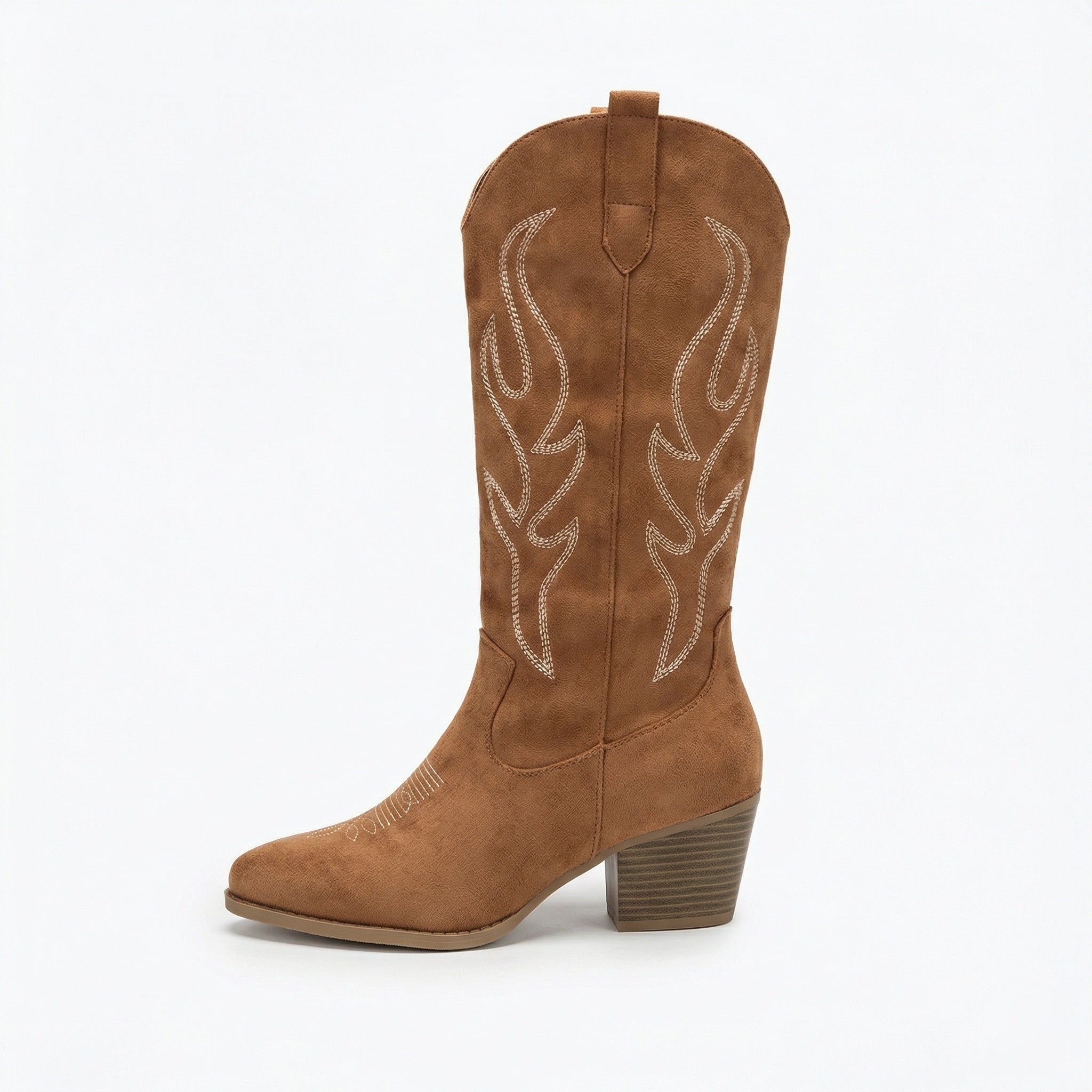 Cowboy Stiefel Retro Chunky Heel Spitzstiefel mit Stylischem Seitenreißverschluss