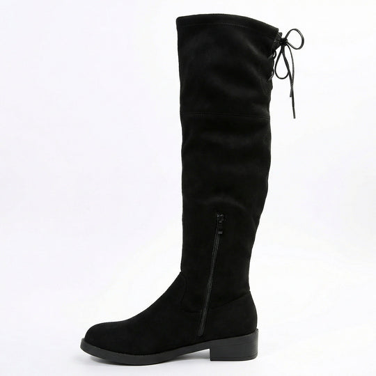 Damen Overknee-Stiefel aus weichem Wildleder mit praktischer Schnürung