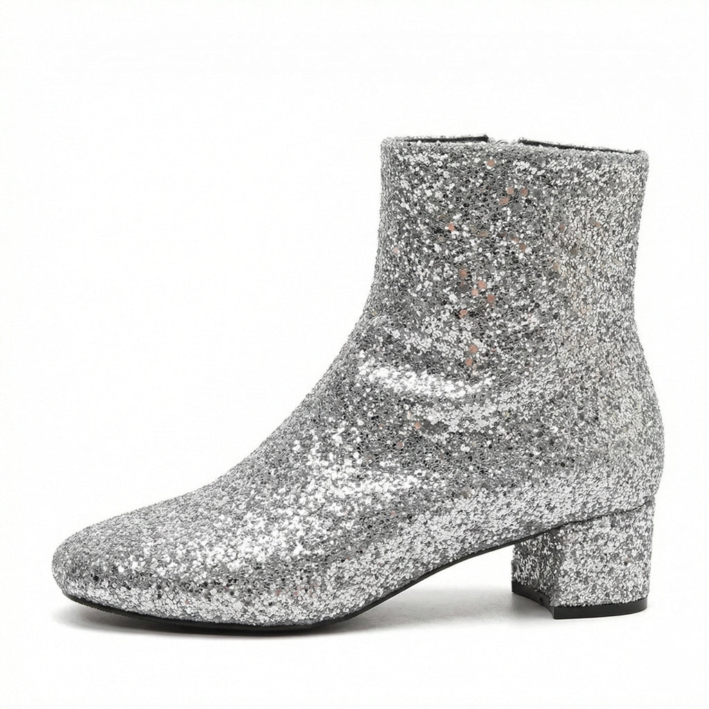 Glitzernde Ankle Boots Mit Blockabsatz