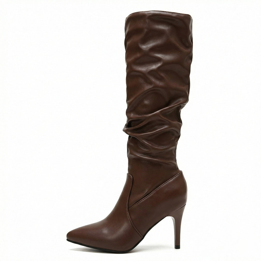Damen High Heels Stiefel mit Gerafftem Design