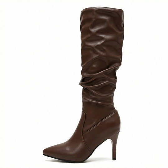 Damen High Heels Stiefel mit Gerafftem Design