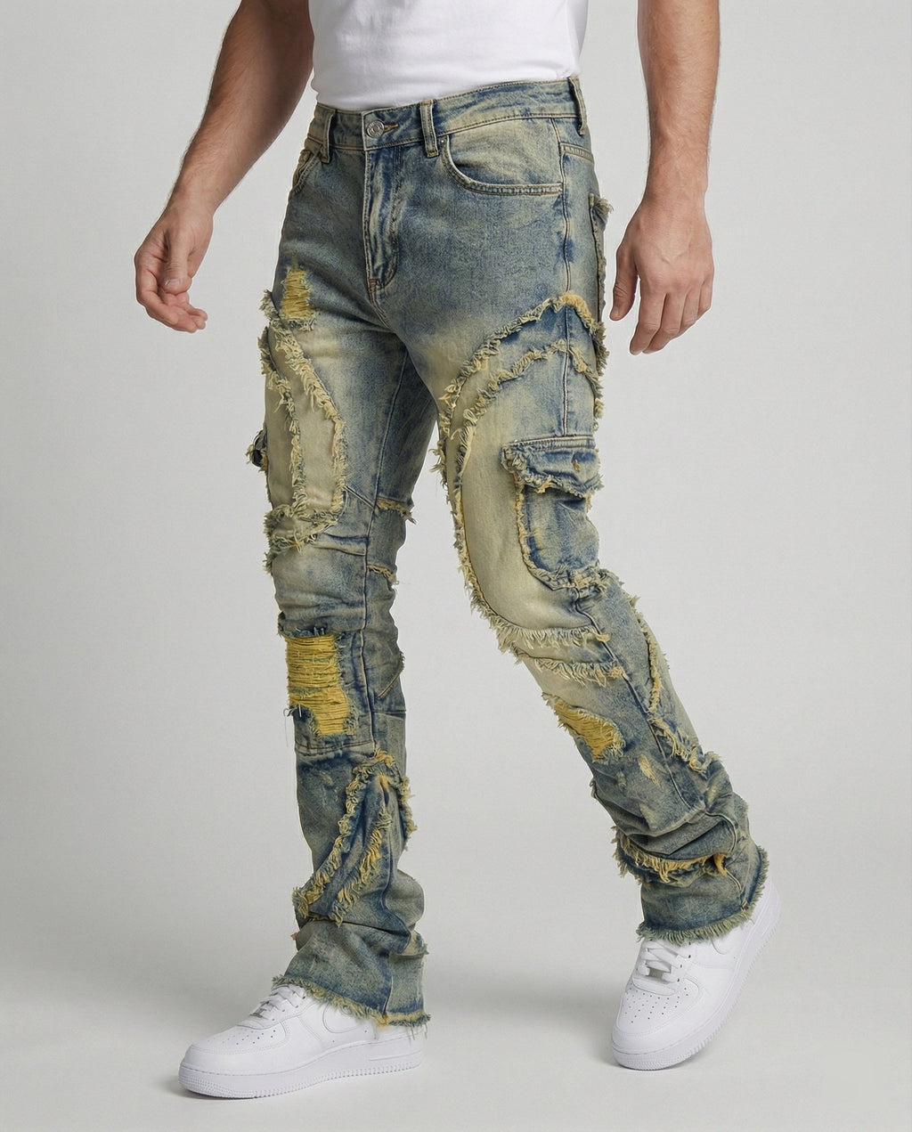 Herren Destroyed Jeans mit Cargotaschen