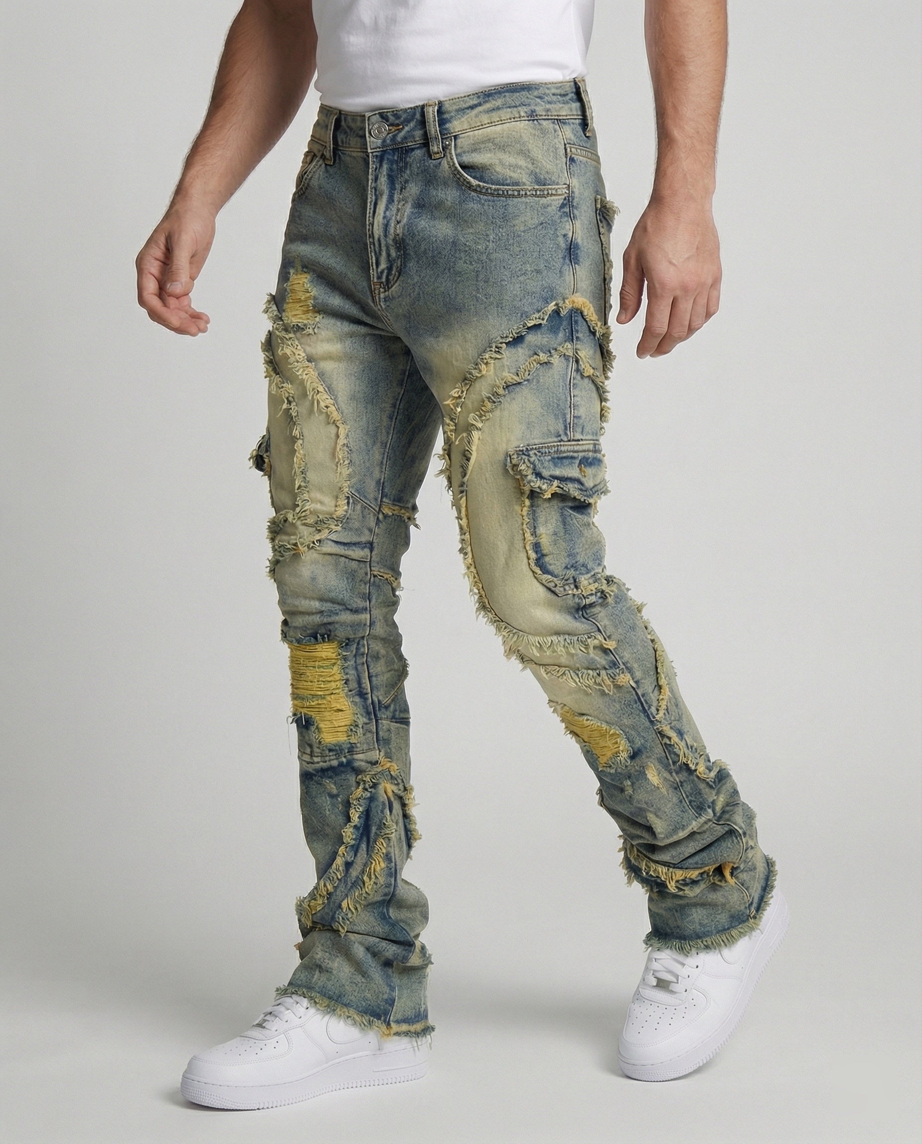 Herren Destroyed Jeans mit Cargotaschen