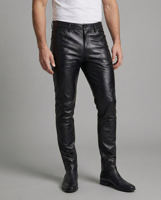 Herren Kunstleder Hose Slim Fit mit Steppdetails