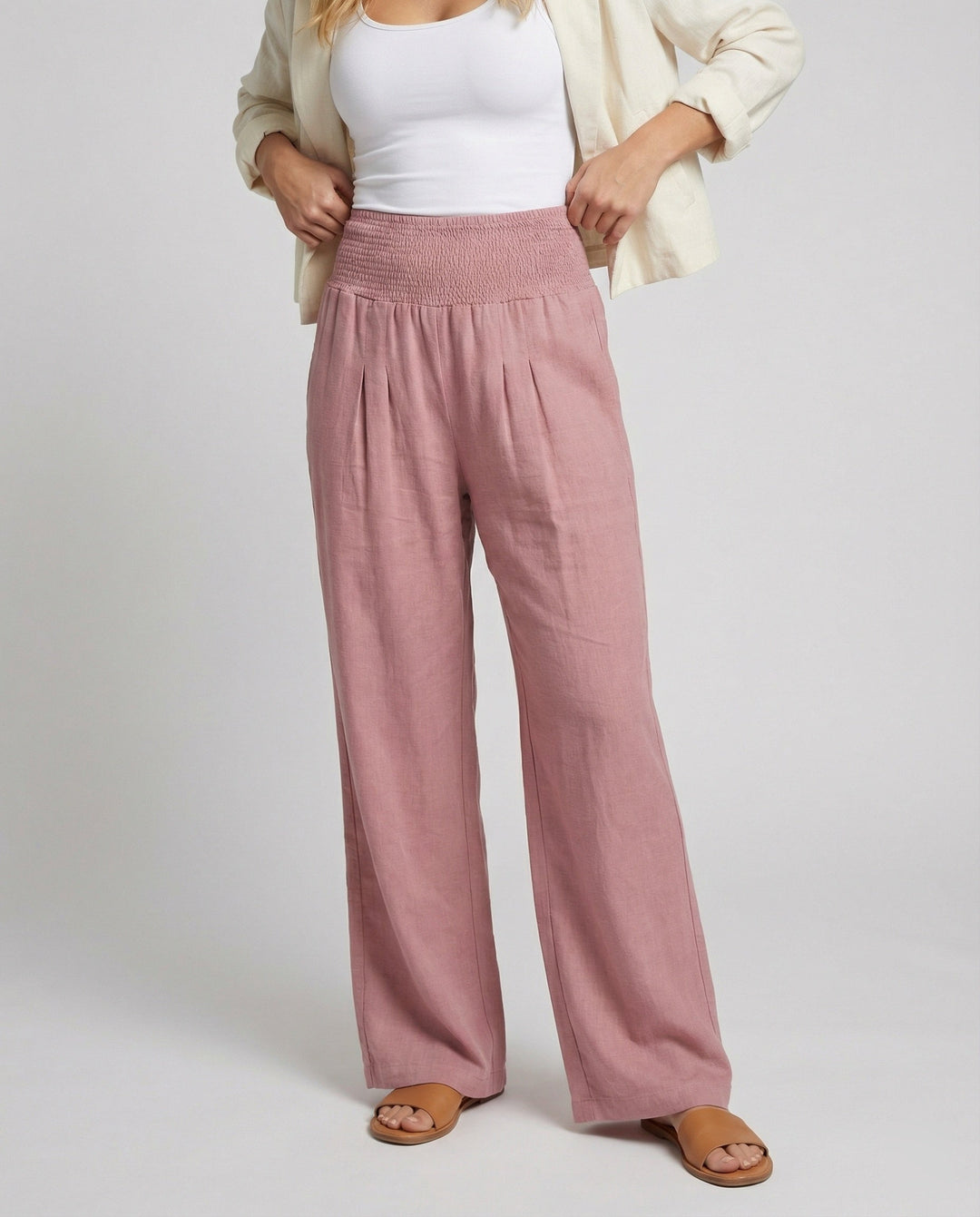 Damen Luftige Leinenhose mit elastischem Bund und Weitschnitt