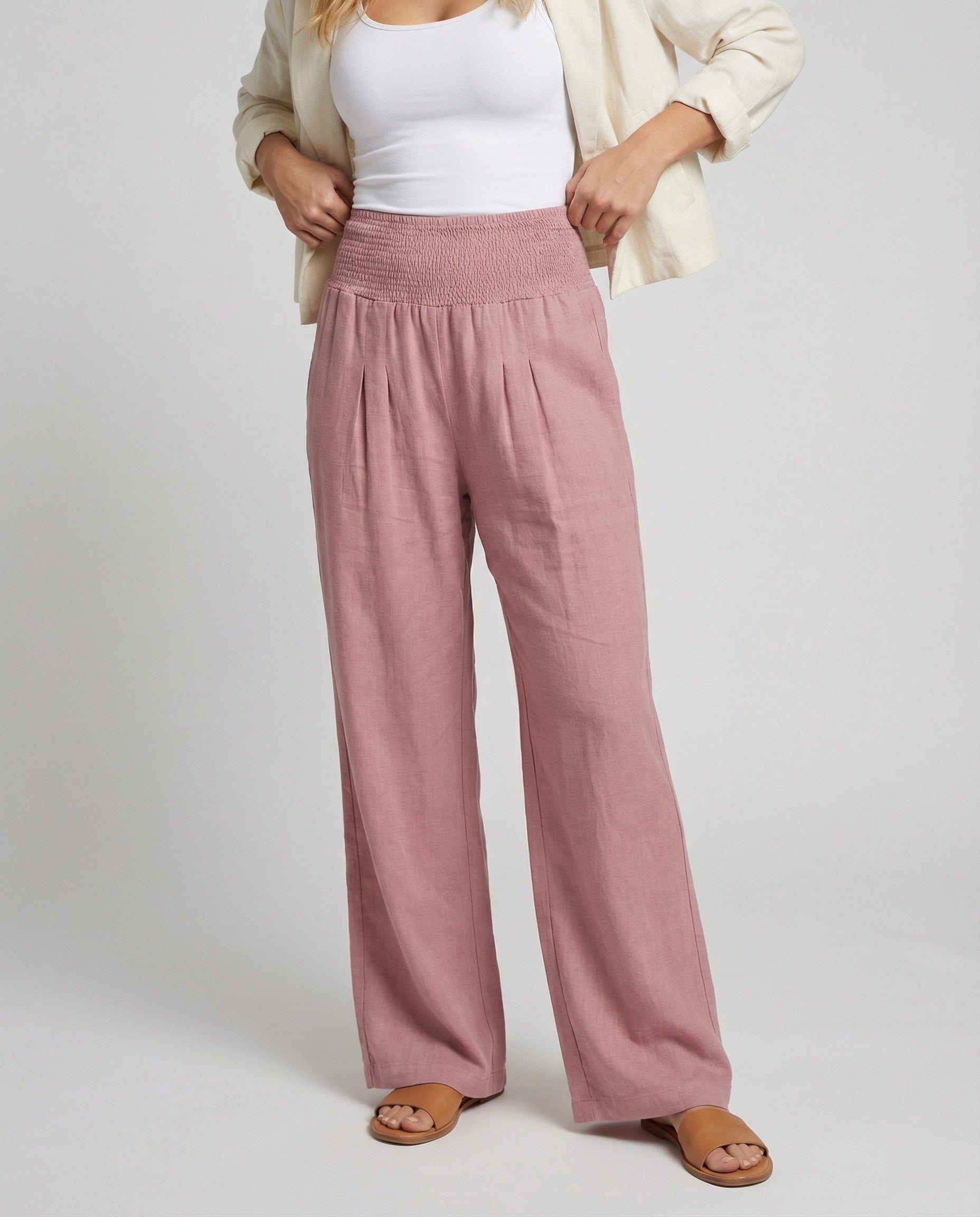 Damen Luftige Leinenhose mit elastischem Bund und Weitschnitt