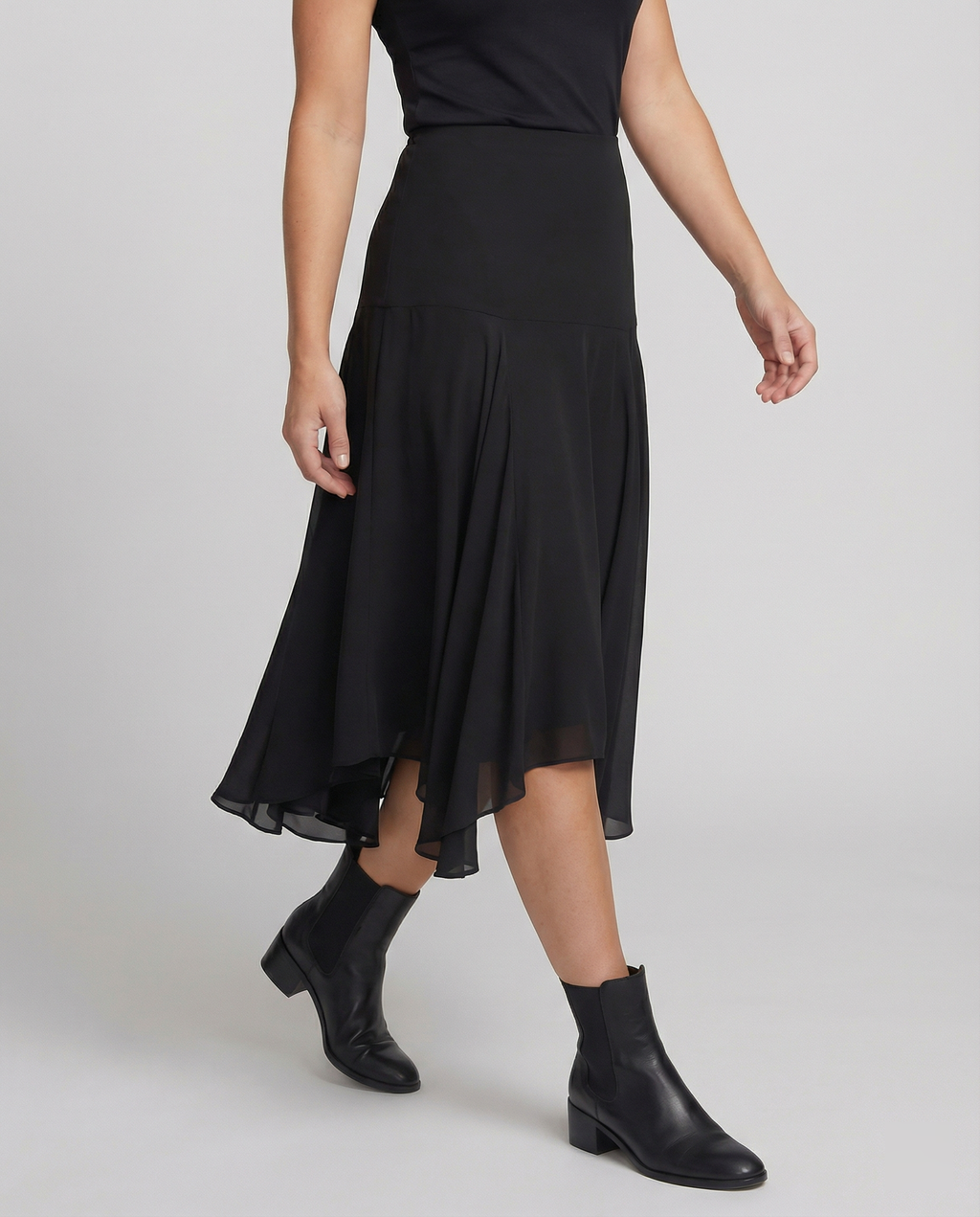 Satinrock Schwarz Damen Maxi leicht und schwingend