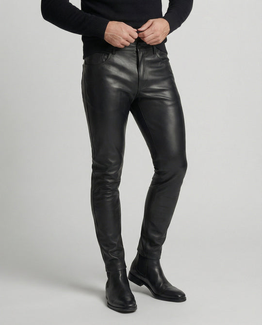 Herren Kunstleder Hose Slim Fit