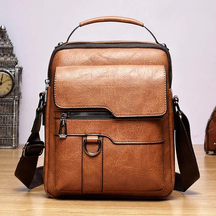 Damen Elegante Leder Schultertasche mit Reißverschluss & Verstellbarem Schulterriemen