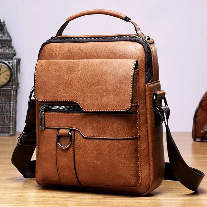 Damen Elegante Leder Schultertasche mit Reißverschluss & Verstellbarem Schulterriemen