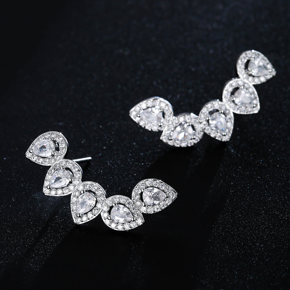 Luxuriöse Birnenförmige Zirkonia Cuff Stud Ohrringe | Shop Nory