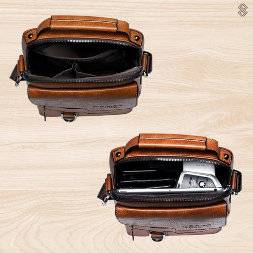 Damen Elegante Leder Schultertasche mit Reißverschluss & Verstellbarem Schulterriemen