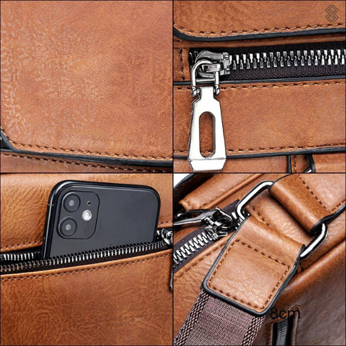 Damen Elegante Leder Schultertasche mit Reißverschluss & Verstellbarem Schulterriemen