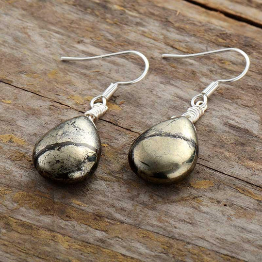 Reflektierende Pyrit Tropfenohrringe - Elara | Shop Nory