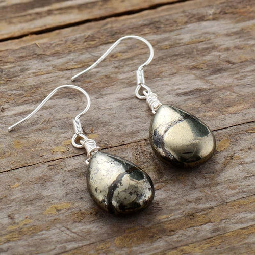 Reflektierende Pyrit Tropfenohrringe - Elara | Shop Nory