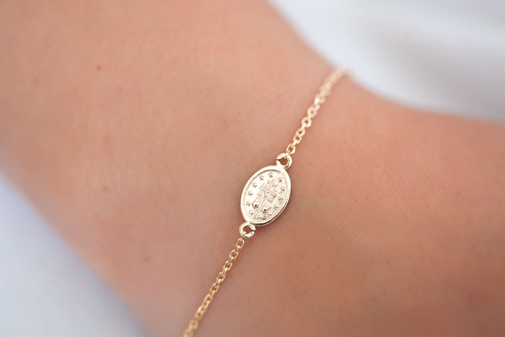 Armband Heilige Maria vergoldet, Armband Münze Maria antik | Shop Nory