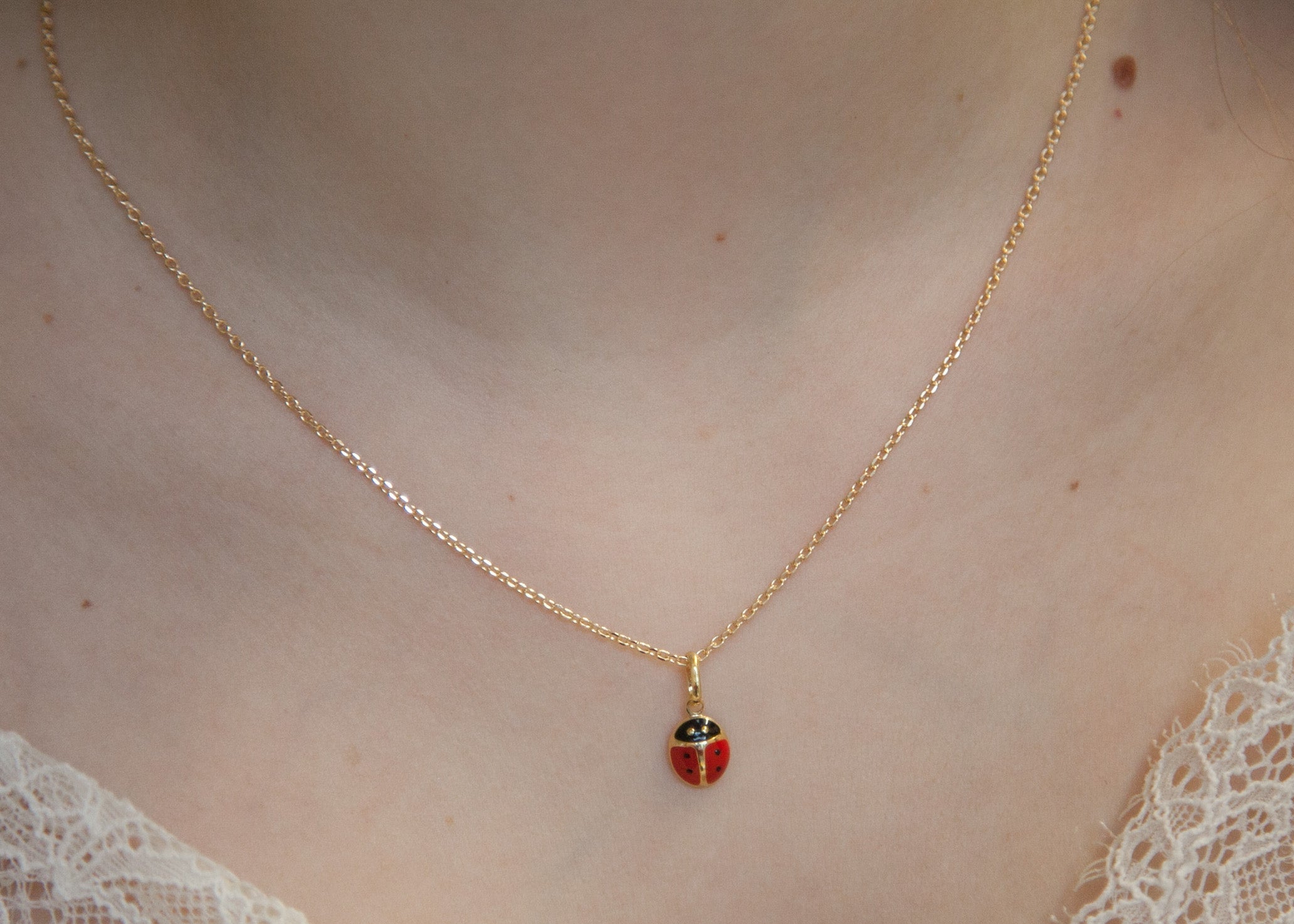 Marienkäfer-Anhänger Halskette – Vergoldet | Glücksbringer in Rot & Gold | Shop Nory
