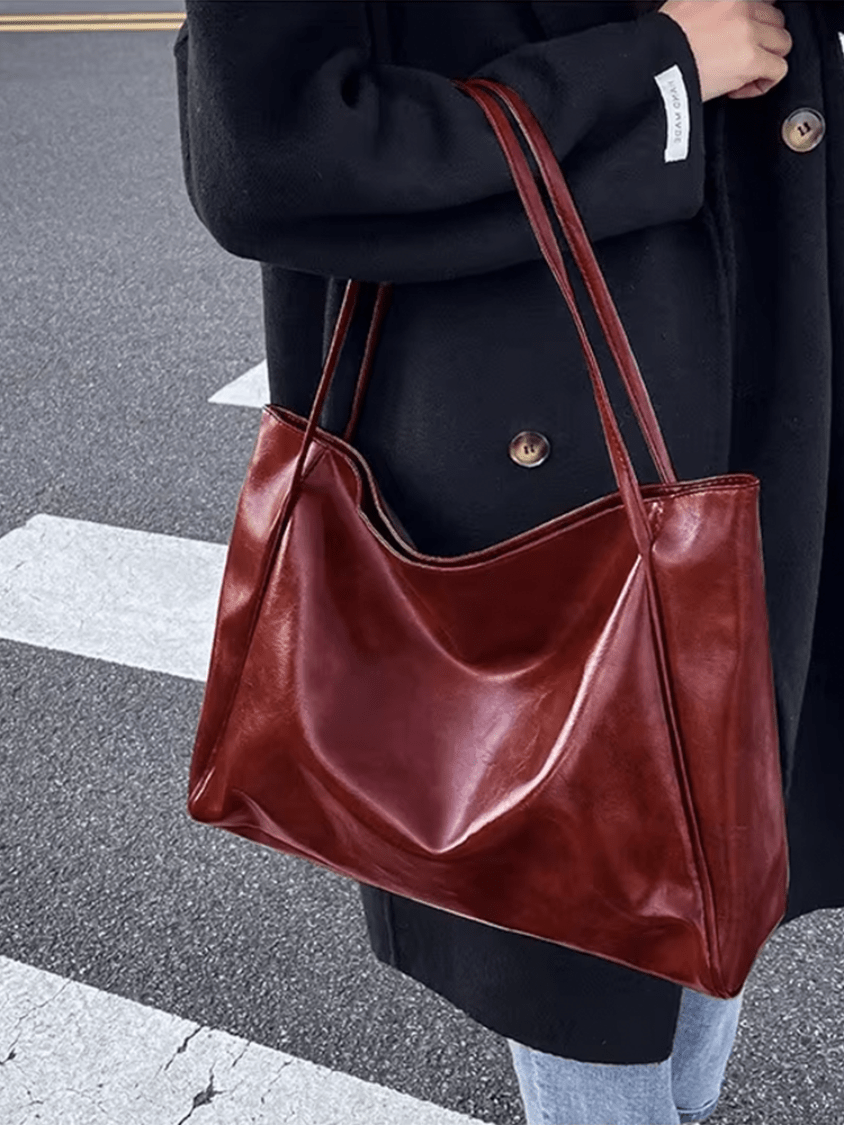 Große Damen Leder Schultertasche Handtasche Shopper Burgunderrot
