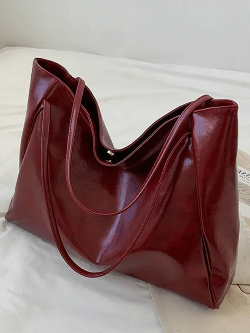 Große Damen Leder Schultertasche Handtasche Shopper Burgunderrot
