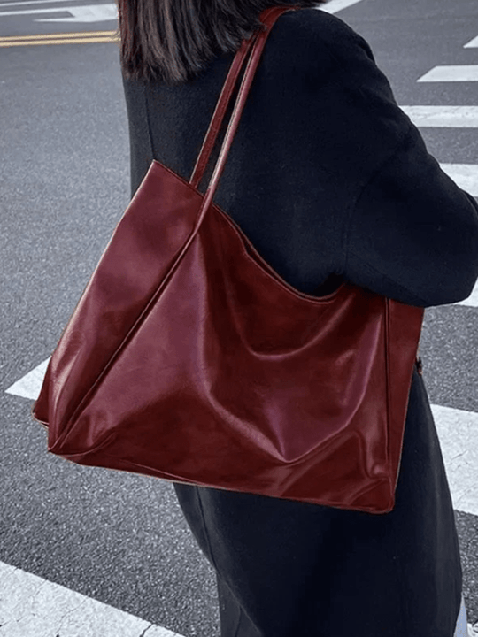 Große Damen Leder Schultertasche Handtasche Shopper Burgunderrot