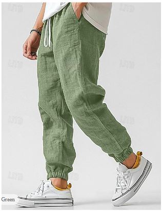 Herren Cargohose Aus Leinen Luftige Sommerhose mit Hoher Taille