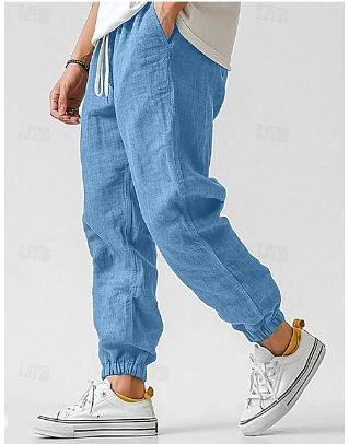 Herren Cargohose Aus Leinen Luftige Sommerhose mit Hoher Taille