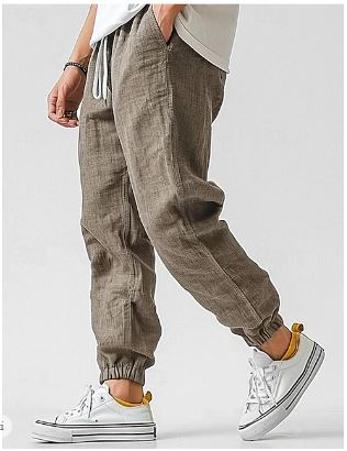 Herren Cargohose Aus Leinen Luftige Sommerhose mit Hoher Taille