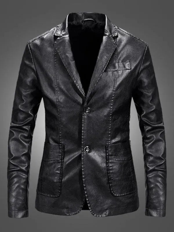 Herren Blazer - Lässiger Leder Slim Fit Blazer